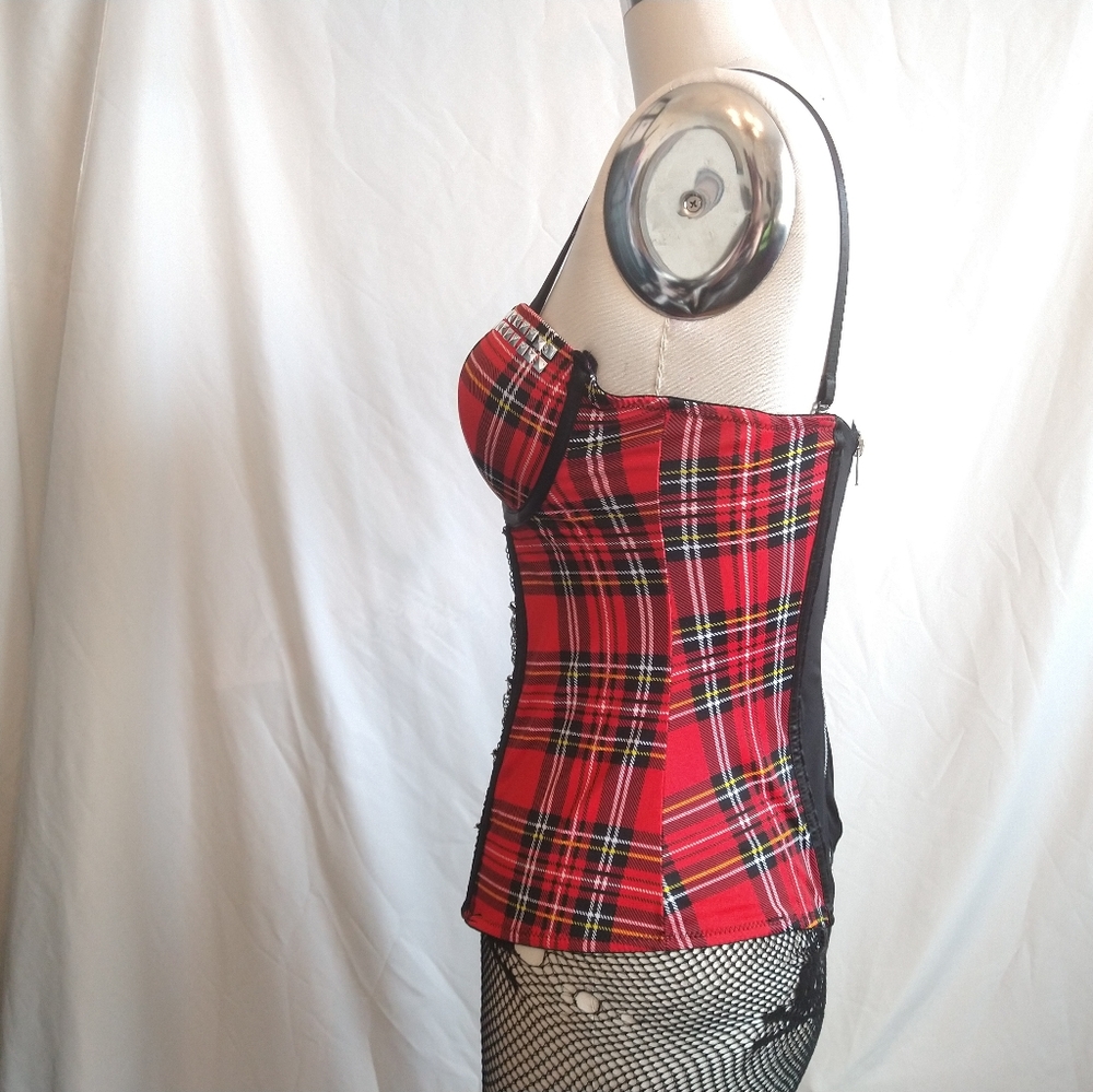 ❌SOLD Morbid Threads Punk Corset Bustier Red Plaid Goth - Picture 6 of 11